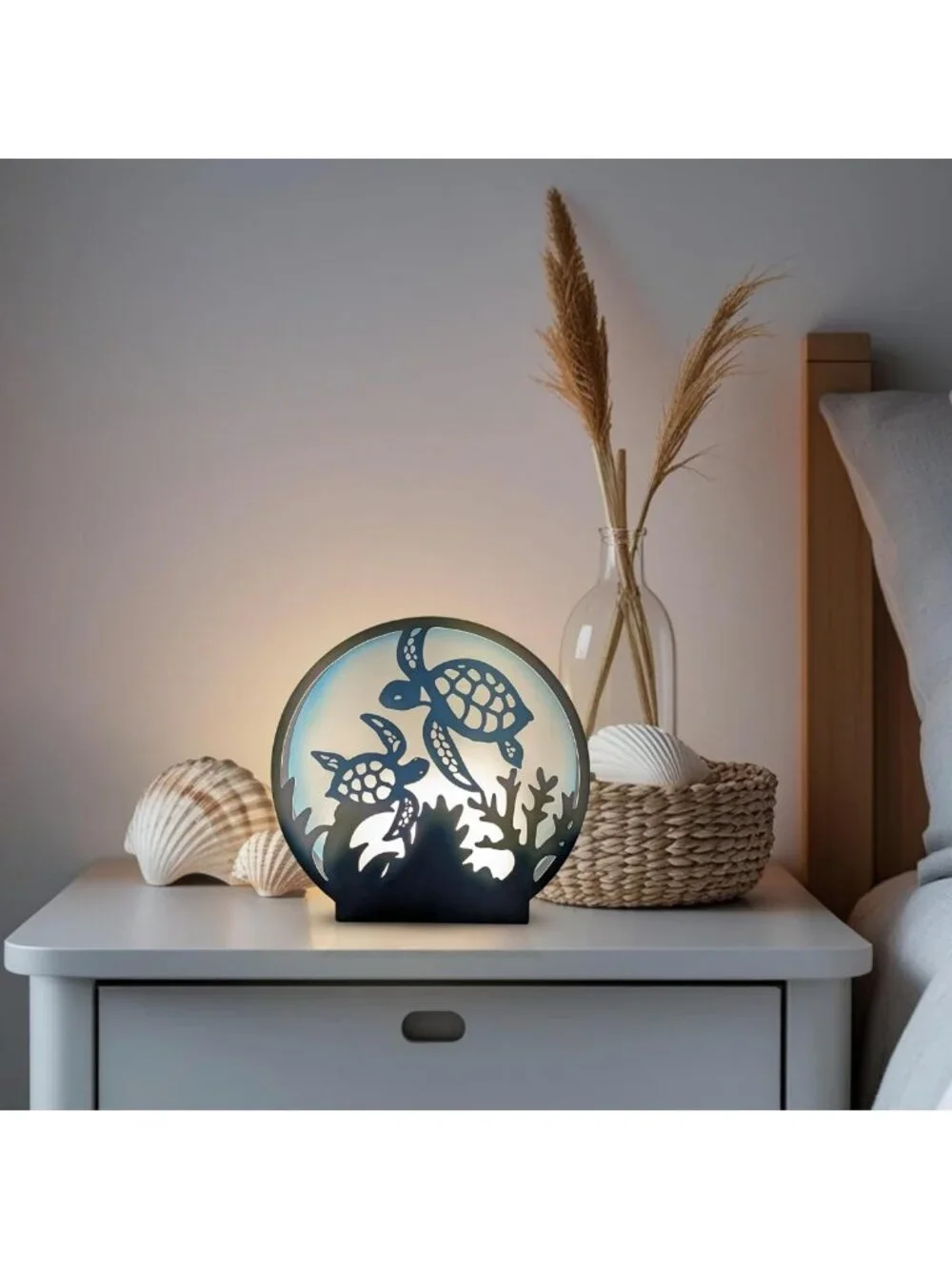 Coastal Sea Turtle Night Light - Nautical Tabletop Lamp for Beach House Decor
